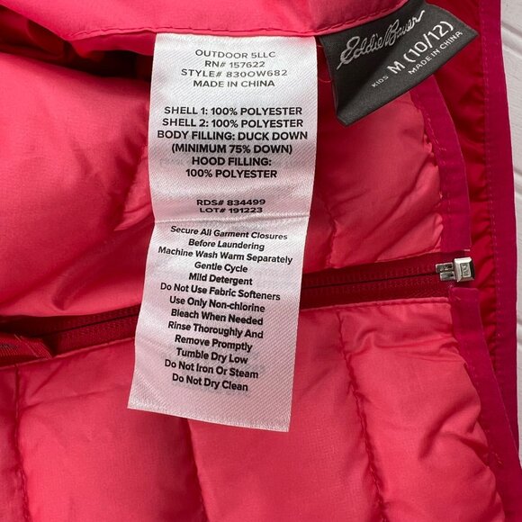 Eddie Bauer Kids Girls M 10/12 Pink Coral Down Puffer Jacket Reversible Hooded - Picture 2 of 10